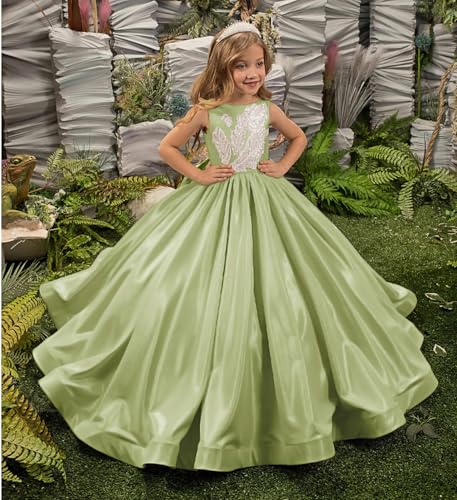 Satin Flower Girl Dress Crystals and Bow Pageant Dresses for Girls Princess Ball Gown2