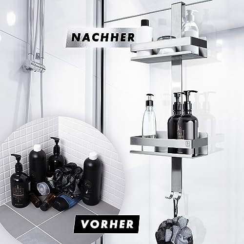 BENKSTEIN Duschablage zum Hängen Silber | Duschregal mit 2 Duschkörben zum Hängen | Platzsparendes Duschregal zum Hängen| Duschkorb | Duschablage Edelstahl | Shampoo Halterung für Dusche