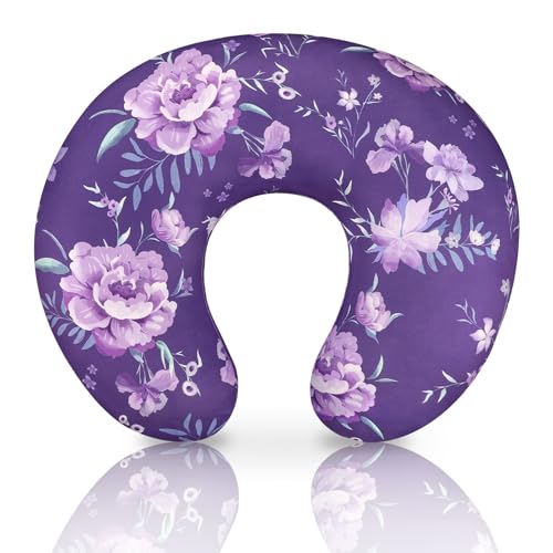 Image of Nursing Pillow Cover, Breastfeeding Pillow Cover for Baby Girls Boys, Soft Stretchy Nursing Pillowcase for Infant Newborn, Removable Slipcover for Nursing Pillows, Purple Floral(Only Cover)