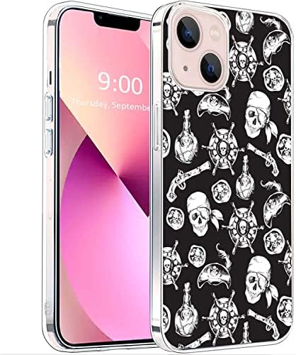 Hsdhacn Aesthetic seafaring Series Pattern case for iPhone 14, Anti-Scratch Shockproof Cover Compatible with iPhone 14, Pirate Skull Trendy Design iPhone Case Support Wireless Charging