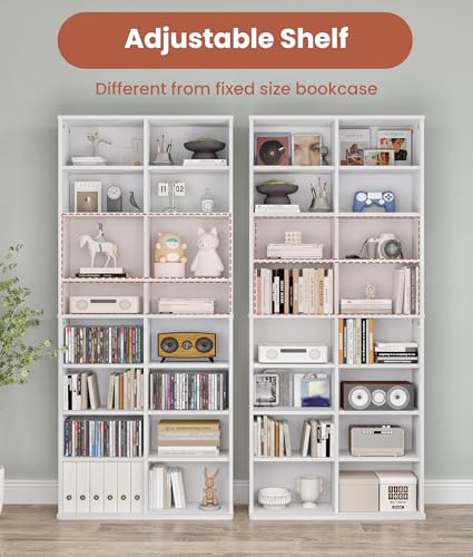 VPSMAT DVD Tower Storage Rack, 16-Shelf Media Storage Shelves with Adjustable Shelves 8-Tier DVD Stand Tower for Living Room Home Office - Thumbnail 4