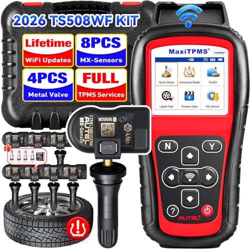 Autel MaxiTPMS TS508WF KIT, 2026 TPMS Programming Tool WiFi Ver of TS508 TS501 PRO TS408S TS601, Relearn Activate All Sensors, TPMS Scan Tool w/ $300 8PCS Sensor & 4PCS Valves, TPMS Reset, Free Update