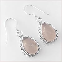 Vista 2 de Natural Rose Quartz Earrings, Solid 925 Sterling Silver Earrings for Girls & Womens, Drop & Dangle Earrings Sterling Silver Handmade Jewelry, Gift