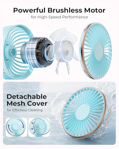 TUNISE Portable Handheld Fan, 4000mAh, 180 Adjustable, 6 Speed Wind, USB Rechargeable Foldable Fan with Real-Time Electricity Display — view 3