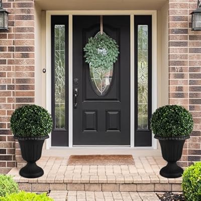 Pure Garden Outdoor Planter 2-Pack - 16x18-Inch Urn Planters - Plastic Plant Pots for Indoor, Outdoor, or Front Porch Decor - Flower Pots (Black)