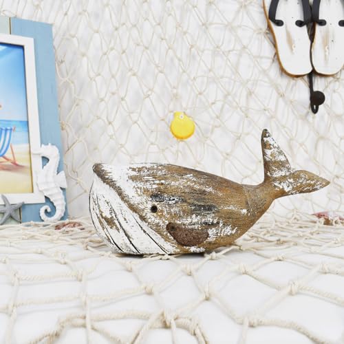 Estatua rústica de ballena de madera para decoración miniatura 4