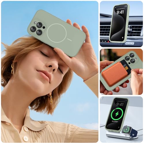 Image of Miracase Magnetic for iPhone 15 Pro Case, [Soft Anti-Scratch Microfiber Lining], Compatible with MagSafe, Liquid Silicone Shockproof Drop Protection Phone Case for 15 Pro, Patina Green