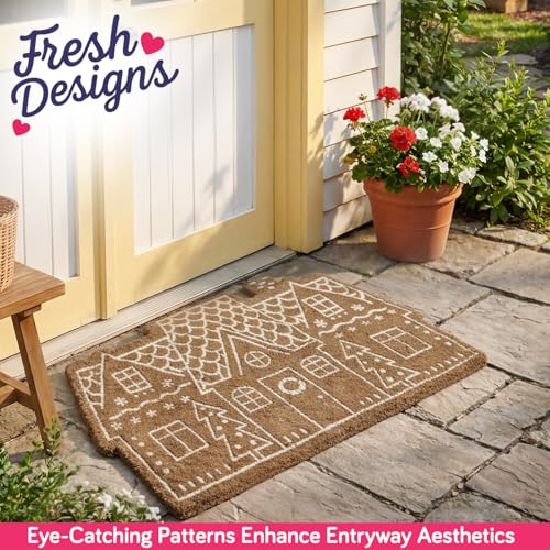 Image of HOKIPO 40x70 cm Natural Coir Door Mat for Entrance, House Shape Design, Cottage House (IN-1058)