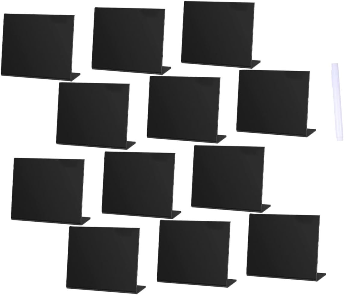 ibasenice Acrylic Desktop Message Blackboard, 12pcs Set with Chalk Pen, Black Memo Writing Board for Wedding Party Table Decor and Home Counter Display