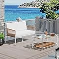 Shintenchi 2 Pieces Patio Furniture Set,Outdoor Patio Furniture Wicker Rattan Conversation Set,Including Glass Coffee Table and Loveseat with Cushion for Backyard,Balcony,Poolside(Beige)