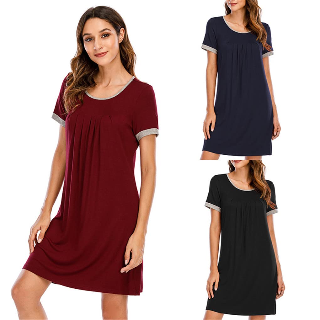 Dninmim Donne Confortevole Tinta unita Modale Tulle Lunga Camicia da Notte Estate Girocollo Casual Sottile Casa Pigiama