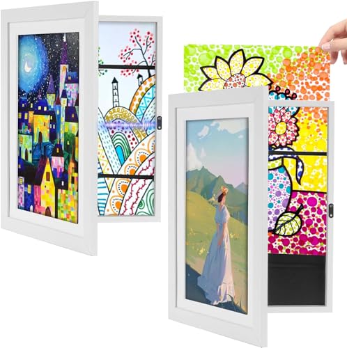 YIIFELL 2 Piezas Marco Para Dibujos Niños A4, Marco Dibujos Infantiles Marco Para Dibujos Infantiles Marco De Arte Apertura Frontal Cambiar Hasta 50-150 Hojas para Scuelas (A4-Blanco)