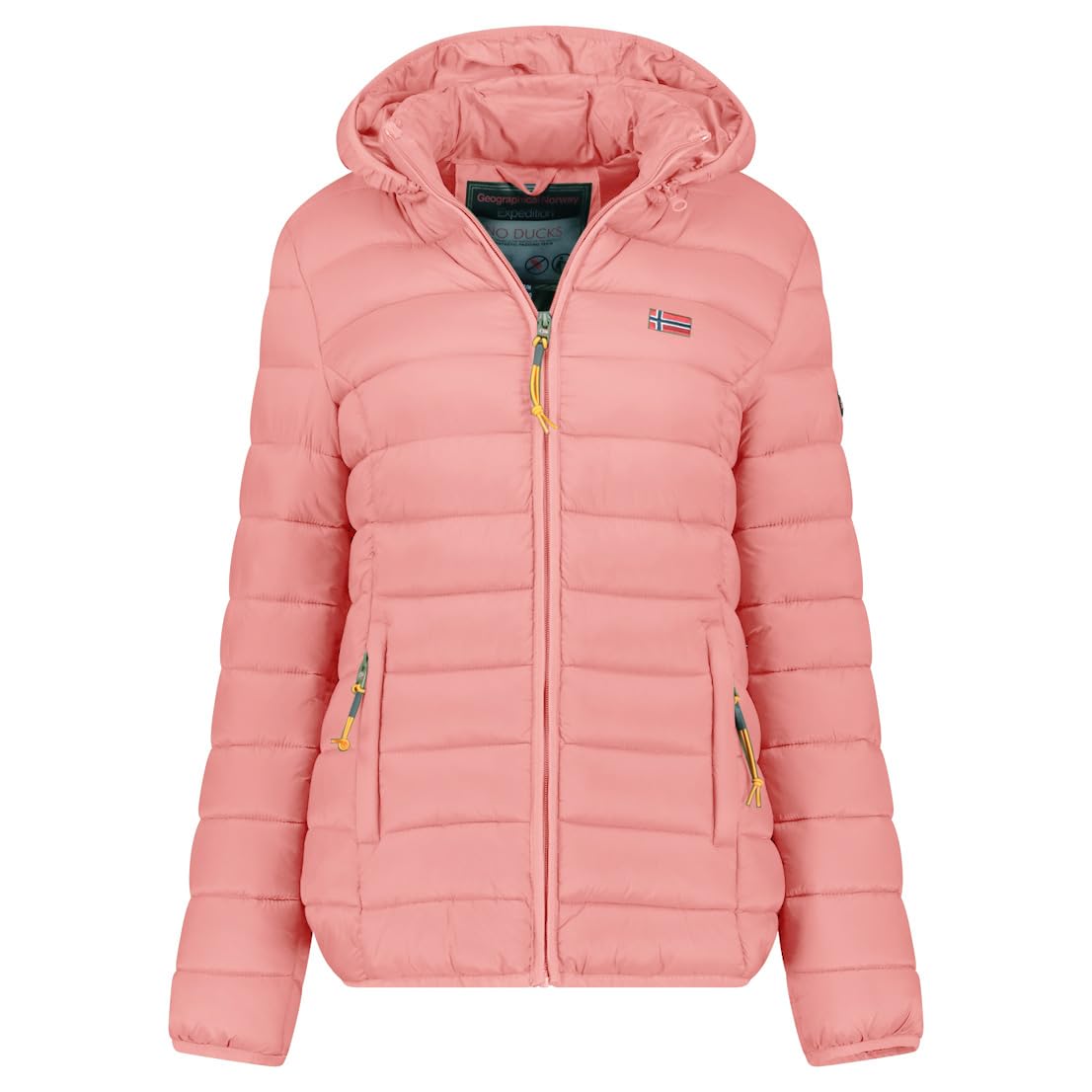 Geographical Norway Atikolor Hood – Doudoune Légère Femme avec Capuche – Blouson Matelassé Chaud Mi-Saison – Style Urbain – Poches Zippées – Badge & Drapeau Brodés – Coupe Féminine