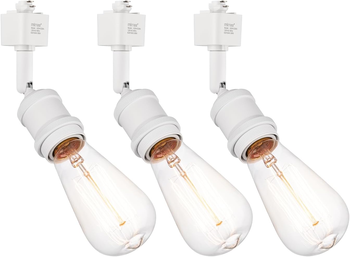 mirrea Vintage H Type Track Lighting Head to E26 Medium Screw Base Adapter Light Direction Adjustable Pack of 3 (White)