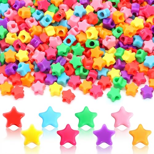 1200 PCS Star Pony Beads Star Shapes Beads Colorful Rainbow Bead for Jewelry Making DIY Crafting Friendship Bracelets Necklace Valentines Day Party Supplies