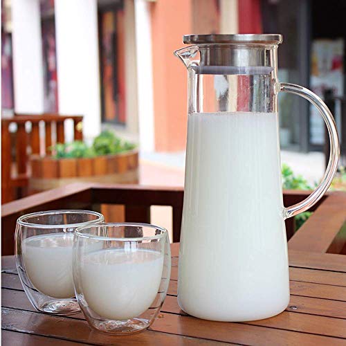 Image of Wringo Premium Glass Water Jug - 1.8 LTR, Transparent, Hot Cold Water Glass Pitcher with Steel Lid Water Jug, Iced Tea, Milk and Juice Beverage Carafe, Lemon Jug 1800ML (WQ-14)
