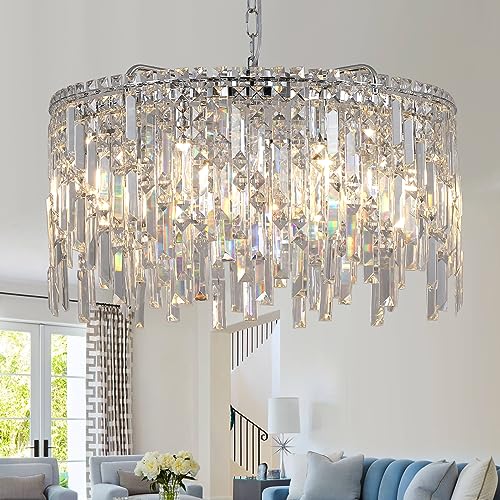 A AXILIXI Crystal Chandelier, 24" Modern Round Chandelier for Dining Room, K9 Large 8-Light Crystal Pendant Fixtures Raindrop Luxury Pendant Ceiling Light Chrome for Entryway Foyer Staircase by A AXILIXI - Image 8