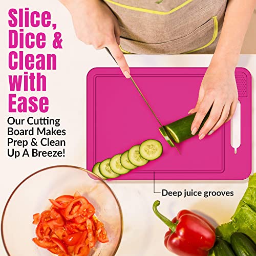4-In-1 Defrosting Tray For Frozen Meat With Cutting Board, Knife Sharpener & Garlic Grater - Self Thawing Tray & Non-Slip Pink Chopping Boards By Elikai #TOP4