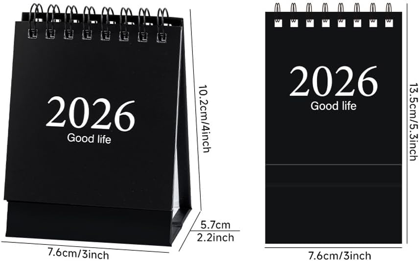 Mini Desk Calendars from Jan. 2026 - Dec. 2026 Pocket Calendar 3" x 3.8" Standing Flip Steel Coil Yearly Daily Schedule Business Planner (Black, mini)