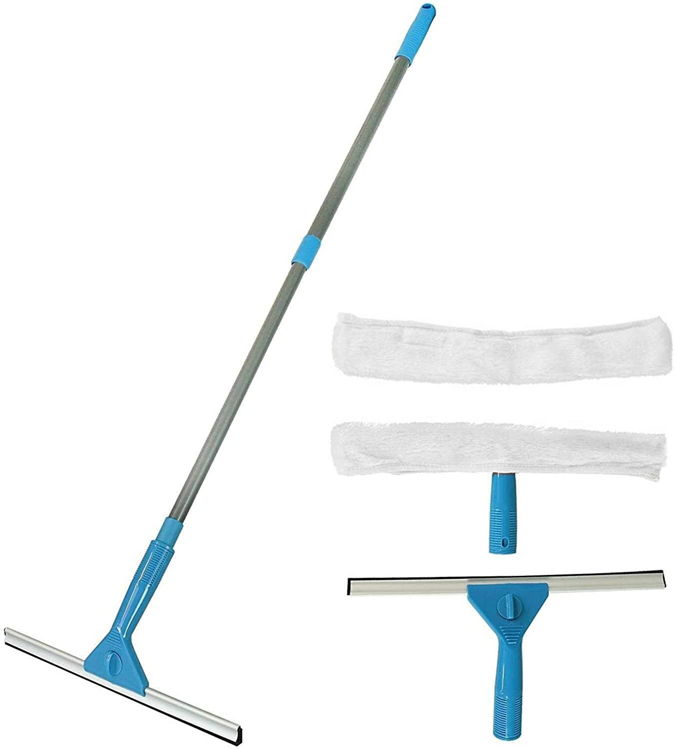 Mantraraj Blue Telescopic Window Cleaner Kit Equipment Extendable Pole Soft Window Cleaner Mop Squeegee Head Cleaning Indoor Outdoor Glass Cleaner