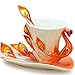 DUSIEC Collectable Fine Arts China Porcelain Tea Cup and Saucer Coffee Cup Peacock Theme Romantic Creative Present (Orange)