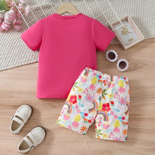 Image of Ayzozuy Kid Girl Clothes Shorts Set 2 Piece Outfits Summer Casual Short Sleeve Top and Shorts Set for Girls 4-7