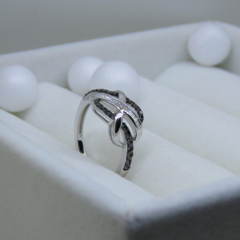 Dazzlingrock Collection 0.20 Ctw Round Black & Baguette White Natural Diamond Infinity Swirl Engagement Ring for Women in 925 Sterling Silver
