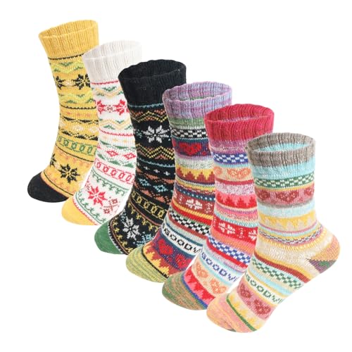 Womens Wool Knitted Thick Thermal Socks Winter Warm Soft Cabin Assorted Cozy- 6 Pack