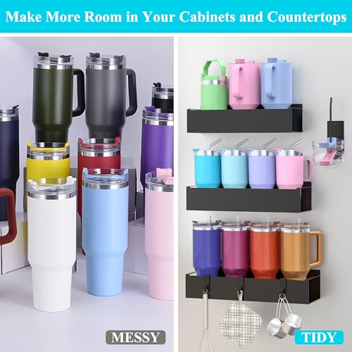Image of HuggieGems Metal Magnetic Water Bottle Holder for Refrigerator, Cup Holder Organizer for Stanley and Tumbler for Kitchen, 3 Pack, Jet Black