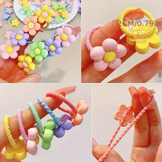 Image of NEOBABY Colorful Flower Design Elastic Hair Bands - Rubber Bands & Hair Accessories for Baby Girls, Toddlers, Kids, and Women (Assorted, Pack of 12 Pairs)
