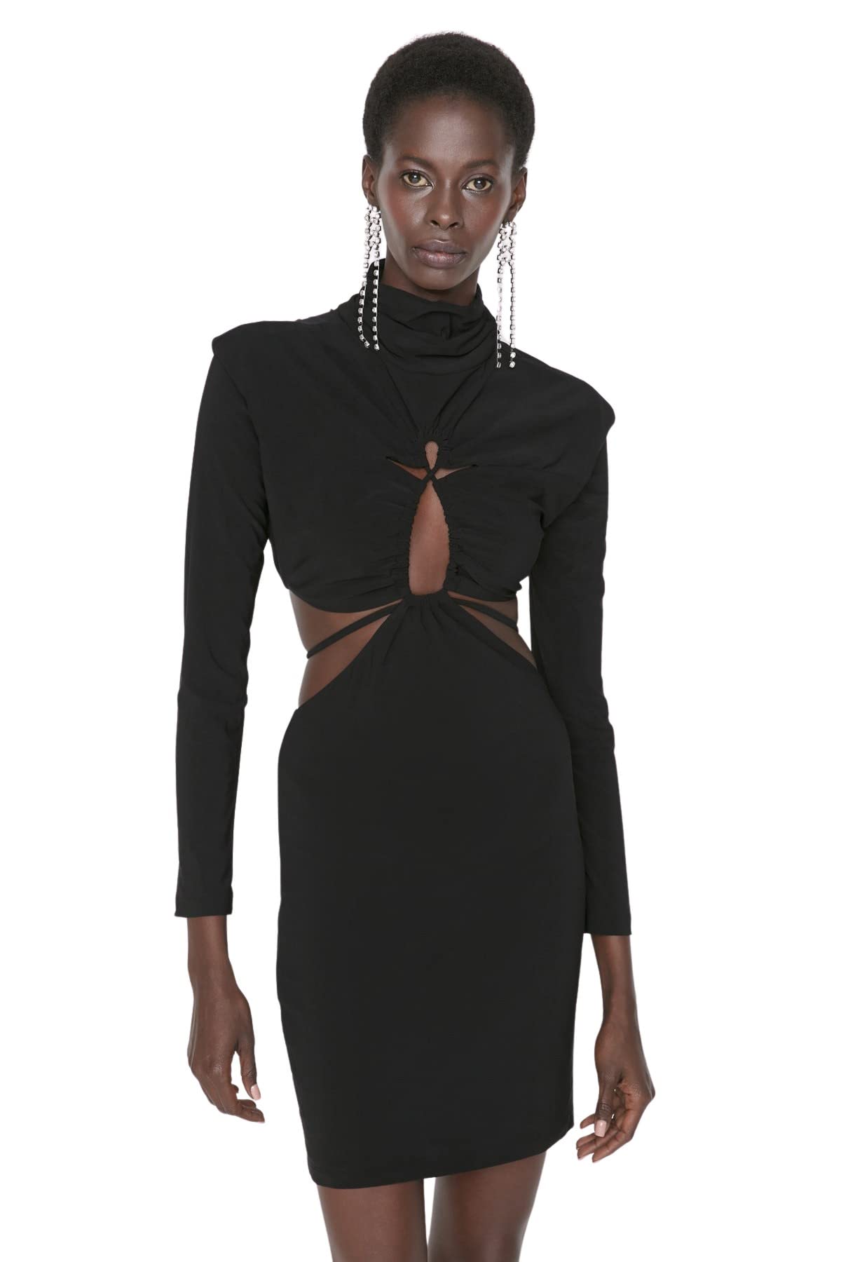 Trendyol Women Glam Mini Bodycon Fitted Knit Dress Black