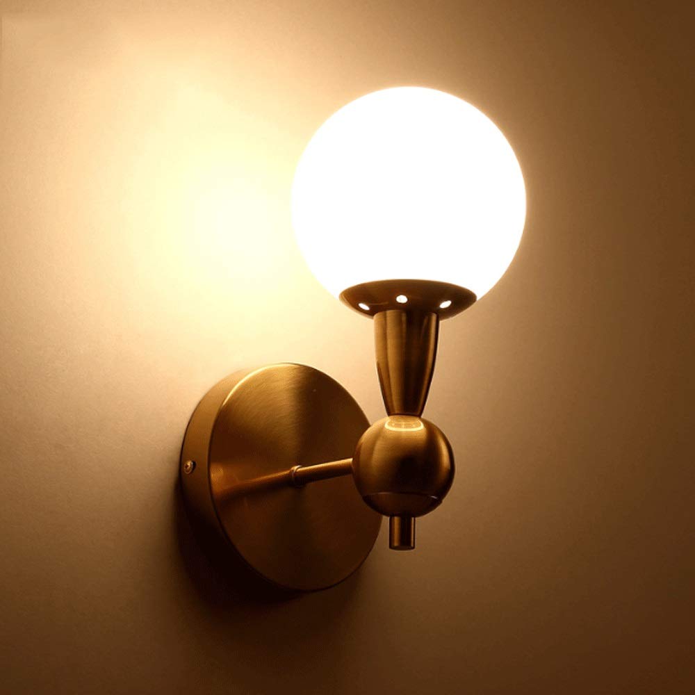 HPTHLY Minimalistic Wall Light E14 Socket Ball Glass Lampshade Brass Finish Metal Bracket Sconce Lighting Fixture Bedroom Simple Wall Lamp Compatible With Li