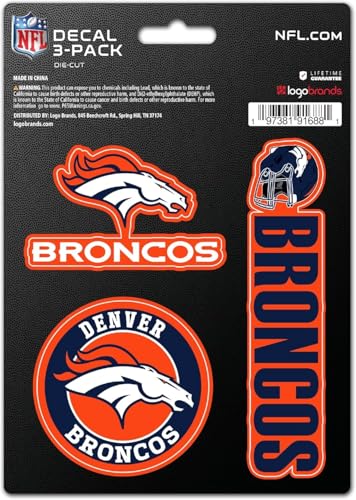 Denver Broncos NFL Team Logo Vinyl StickerOfficially Licensed Denver Broncos 3 Pack Heavy Duty Decal for Indoor or OutdoorUse for Laptops Coolers & NotebooksShow Your Broncos Pride