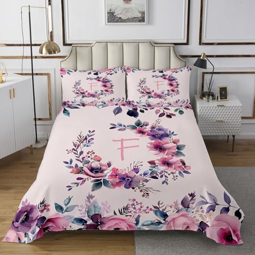 Colcha King con letra F para un dormitorio botánico y moderno 3