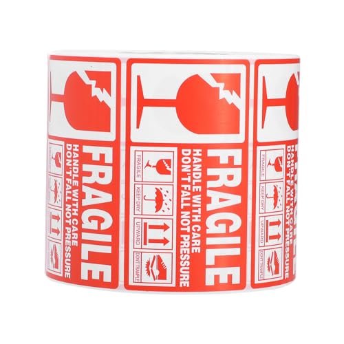 FUNOMOCYA 1000ct Handle Care Fragile Stickers Red White Warning Labels for Shipping Packing No Tape Required