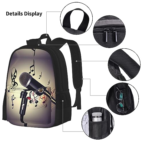 3-In-1 Backpack Bookbag Set,Microphone With Music Note Print Casual Travel Backpacks,With Pencil Case Pouch, Lunch Bag4