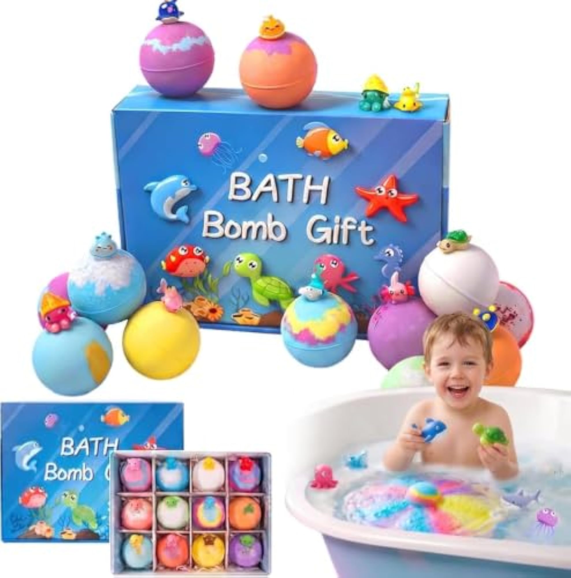 Kids Bath Bombs with Surprise Toys Inside, 12 Pack