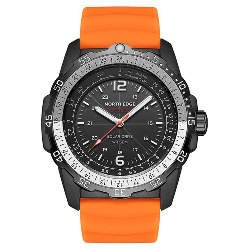 NORTH EDGE Mens Military Solar Eco Drive Analog Black Dial Wristwatch: Evoque 2 (Orange, Nylon) (B0D415977L) Amazon Price History, Amazon Price Tracker