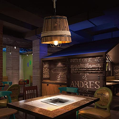 Pendentif loft industriel en verre et bois pour plafond rétro