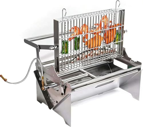 Parrilla portátil de carbón, parrilla plegable de acero inoxidable para cocinar al aire libre y camping, diseño giratorio de 60°, ideal para fiestas en el jardín