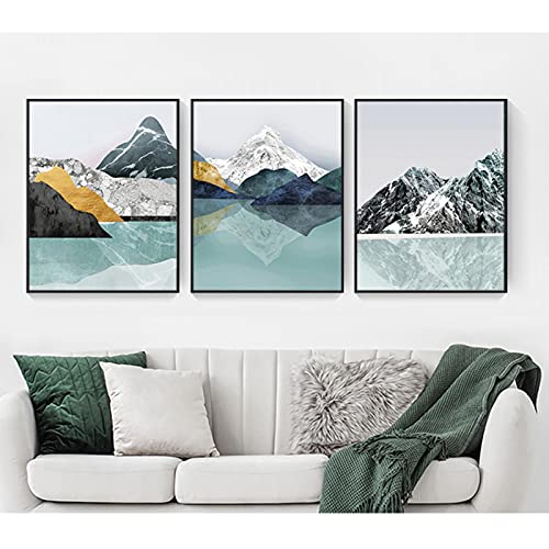 Tableau abstrait montagne forêt triptyque 60x90cm pour décoration salon couloir moderne