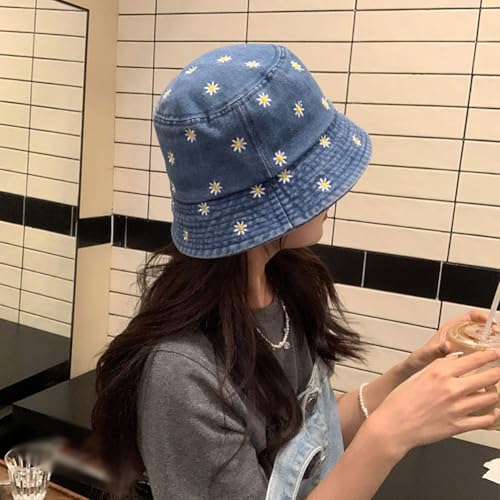 Sombrero Bucket de mezclilla azul con flores miniatura 5