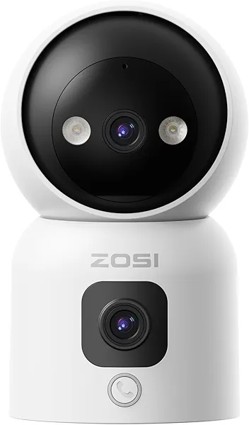 ZOSI Dual-Lens Indoor Security Camera, C528D Plug-in 360° View Pan/Tilt Smart Home Camera, Gesture/One-Touch Calling, Human Motion Tracking, Baby/Pet/Elder/Nanny Monitor, Memory Card & Cloud