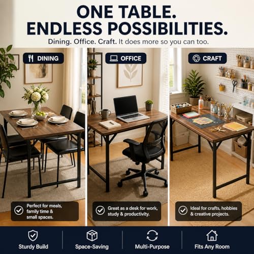 Image of Faburaa Simple Folding Table | 36x24 inch | Engineered Wood Top with Mild Steel Powder Coated Frame | Study Desk & Work from Home Table (White)