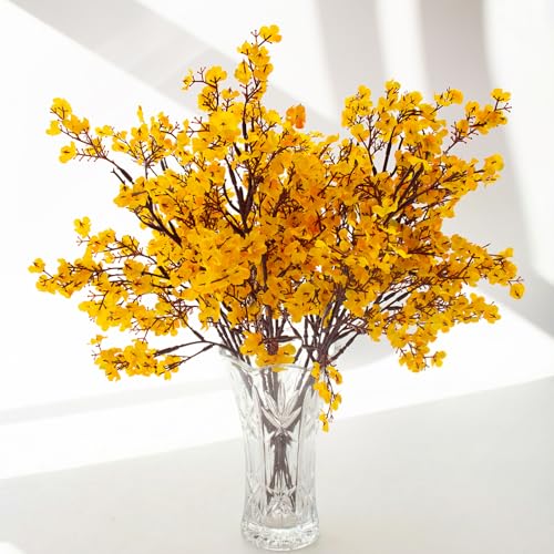Hananona 10 Pcs Artificial Babys Breath Flowers Orange Fake Silk