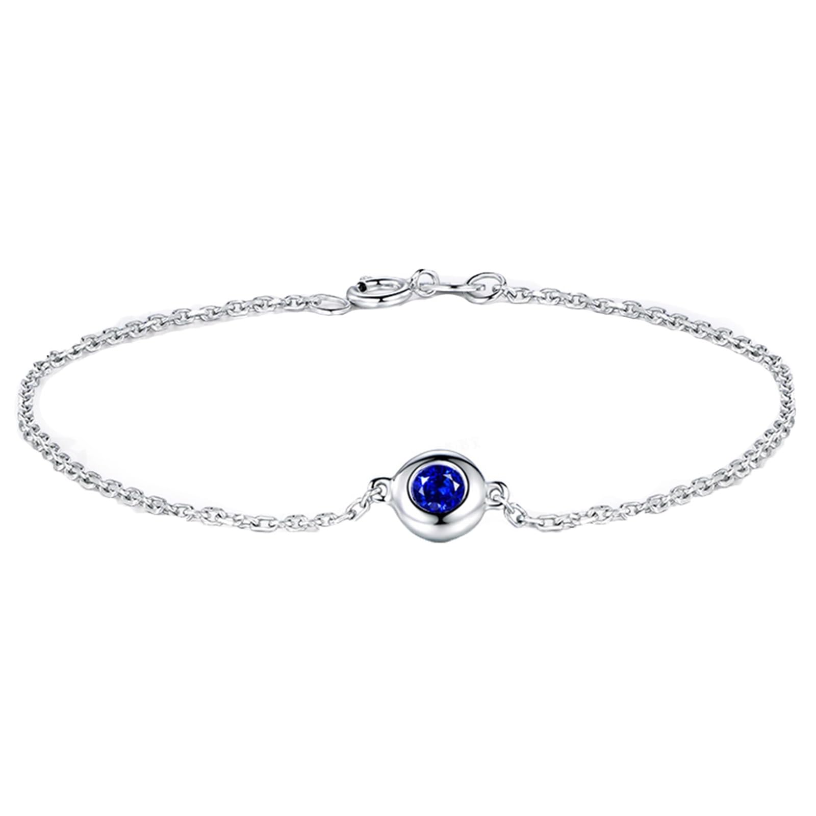Bracciale Oro Bianco Donna 18k/14k/9k Vero, Bracciale con Zaffiro 0.52ct 16-18 cm Estensione 4 cm, Braccialetti da Sposa Fidanzati