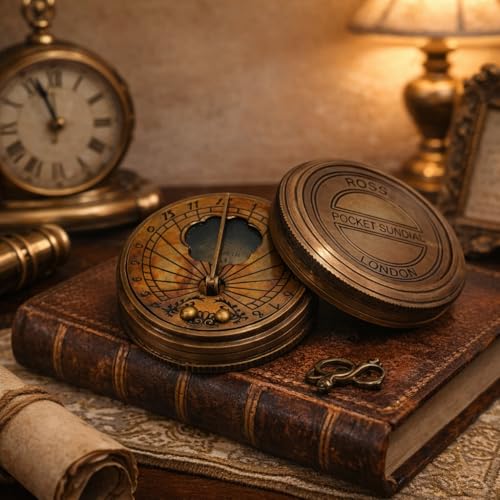 Brújula de bolsillo vintage de latón sólido con reloj de sol miniatura 5