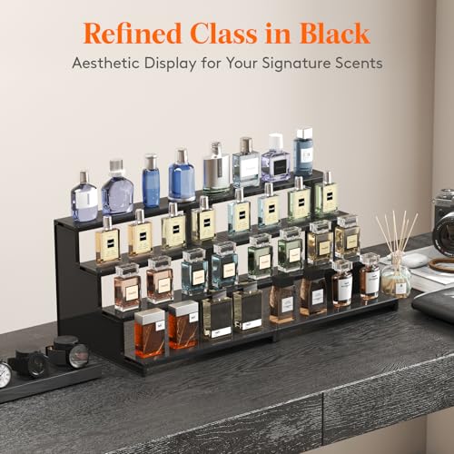 Image of Lifewit Perfume Organizer, Bedroom Decor, Cologne Cupcake Stand, Tool-Free Assembly, Makeup Display Shelf for Vanity Bathroom Counter Storage, Black, 30 cm /12 inch, 1 Pcs (Pack of 3)