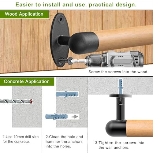 Insaga Wooden Handrail for Stairs 41cm Staircase Railing Wall Mounted Bannister Hand Rail Round Non-Slip Handle Grab Bar Indoor Outdoor Barrier-Free Safety Grip with Fittings for Elderly Disabled - Image 4