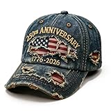 250 Anniversary USA Hat 1776-2026, Distressed Denim Embroidered Flag Patriotic Hat, Adjustable 4th of July Vintage Commemorative Hat Gift for Patriots Veterans,Fathers Day Hat for dad Husband（Blue）
